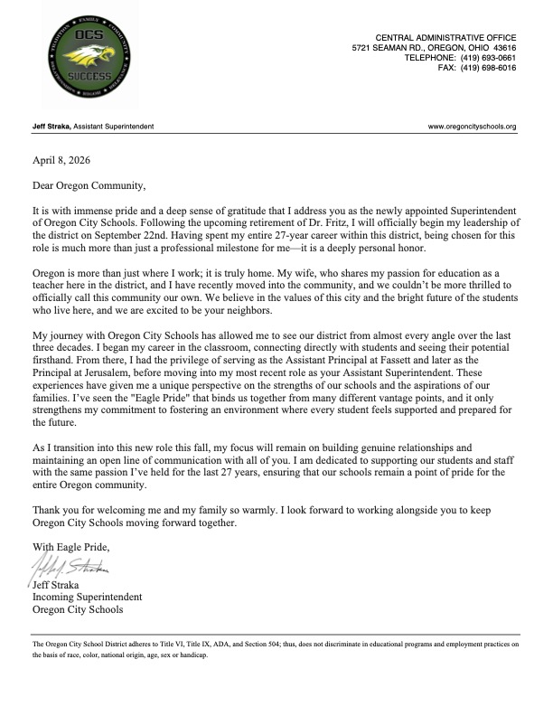 Letter to the community from Jeff Straka, full text in news post below